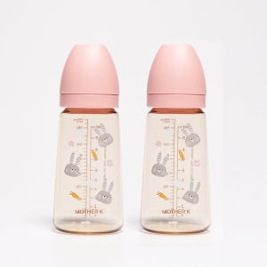 마더케이 신생아 PPSU 젖병 배앓이 방지 (노꼭지) 280ml, 2개, 토끼 블라썸