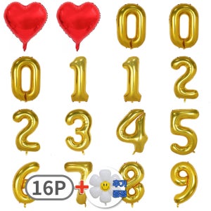 스마일파티 미니 소형 은박 숫자 번호 풍선 16P 하트 새해 생일 기념일
