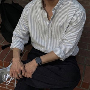 빈폴 멘 아울렛 남자 플레인 스트라이프 슬림핏 긴팔 셔츠 그레이 H-164E023