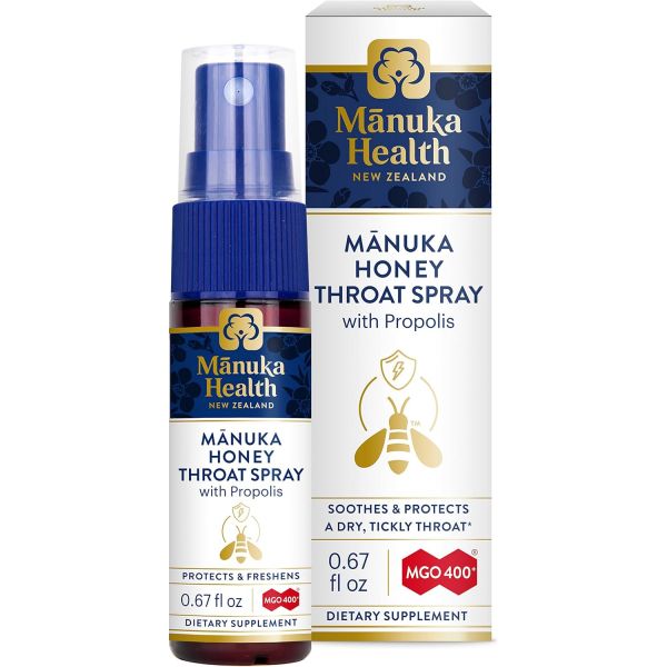 MANUKA HEALTH 면역력 프로폴리스 마누카 헬스, 허니 쓰로우 스프레이에 0.67 floz, 프로폴리스를 함유하여 보호 및 <b>프레젠스</b>, MGO 400+, BIO30 뉴질랜드