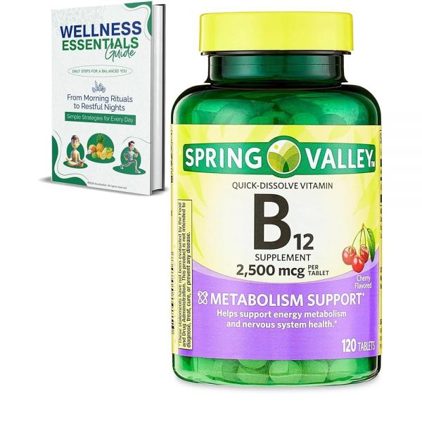 Generic <b>Spring Valley</b> 비타민 B12 | 천연 체리 맛 2,500 Mcg, 120정 4개월 분량 빠른 용해 신진 대사 지원, <b>에너지</b> 부스트