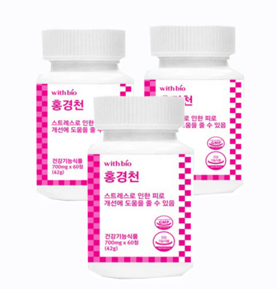 위드바이오 <b>스트레스</b>로인한 피로개선 홍경천 60정x3통 로사빈 대용량