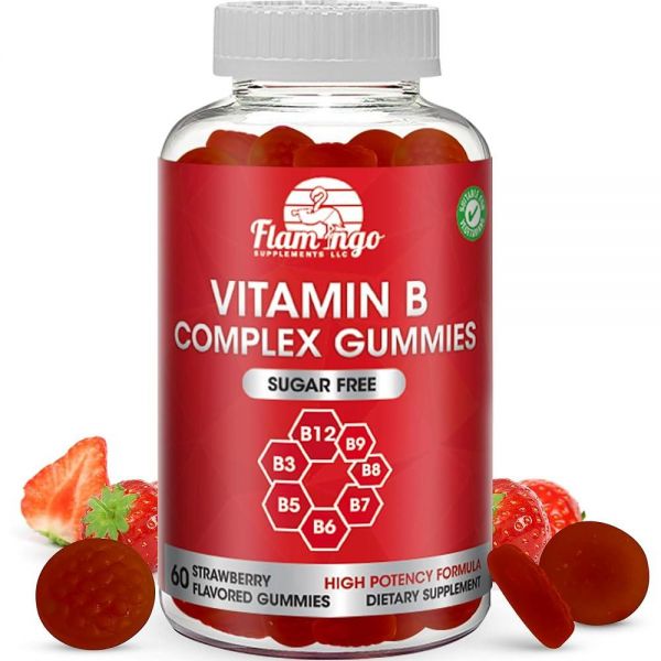 Flamingo Supplements <b>비타민</b> B 복합체 젤리 B12 B7 <b>B6</b> 니아신 B5 B8 B9 엽산 60정