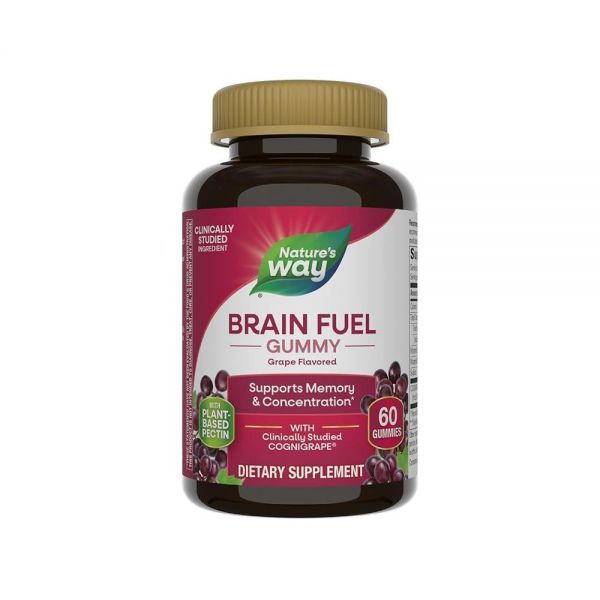 <b>Nature’s Way</b> Brain Fuel, <b>기억력</b> 및 집중력 지원, 뇌 기능 지원 보충제, 임상적으로 연구된 Cognigrape, 포도 맛, 젤리 60개