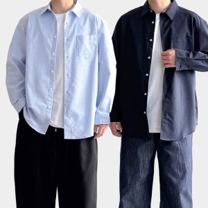 1+1 옥스포드셔츠 남자 오버핏 가을 봄 셔츠 남성 네이비 긴팔 남방