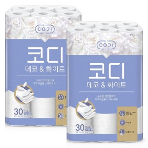 코디 데코앤화이트 3겹 30m 30롤 x 2팩 롤휴지 두루마리 쌍용씨앤비