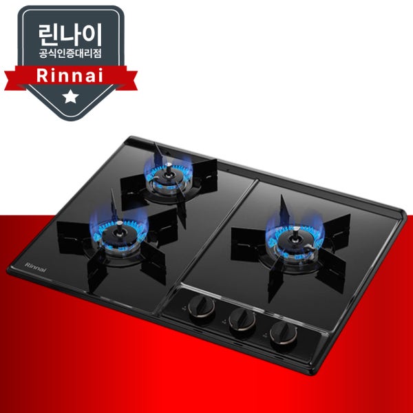 린나이 빌트인 가스레인지 3구 매립형 가스쿡탑 법랑코팅 LNG 블랙