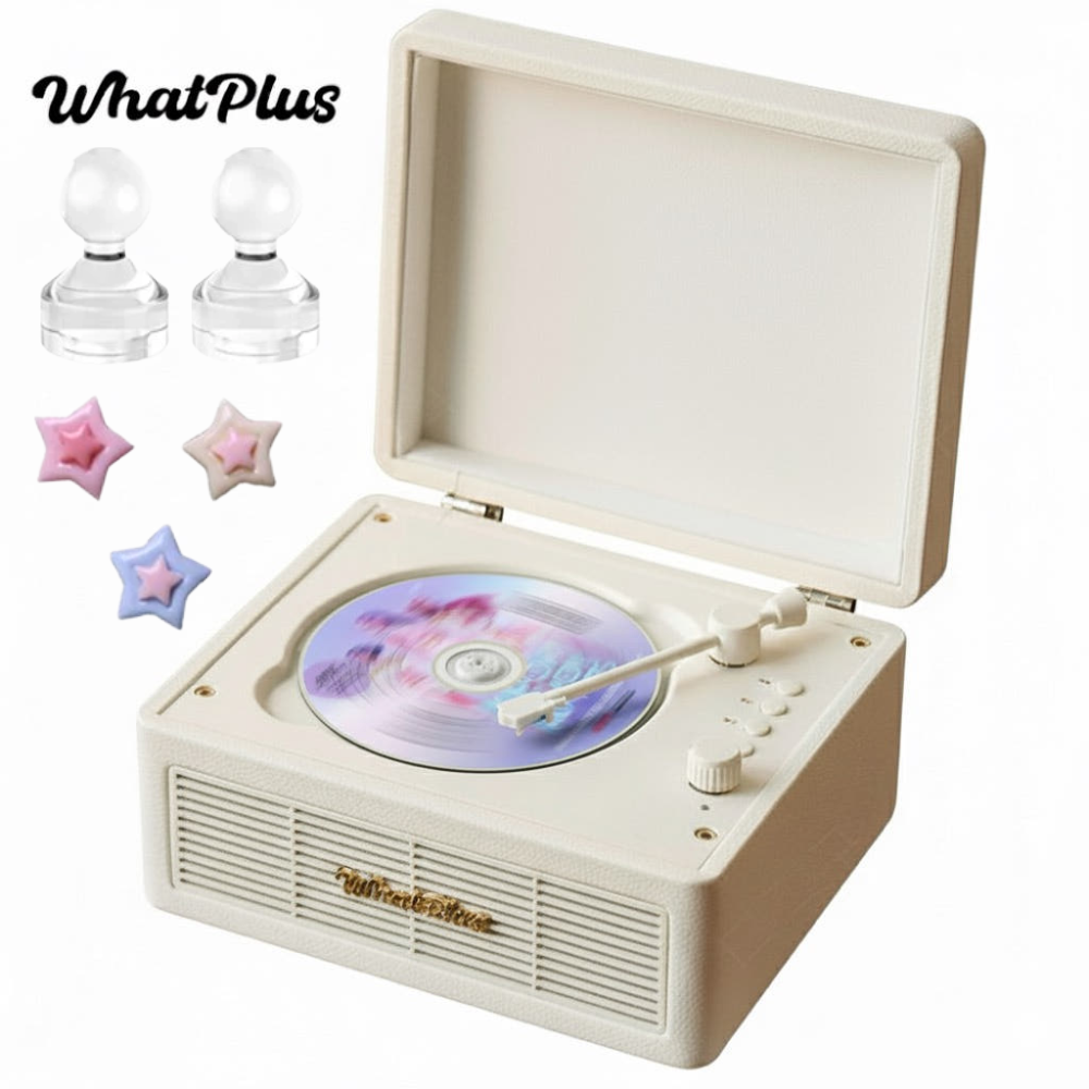 왓플러스 C300 턴테이블 CD플레이어 무선블루투스 미니 워트플라스 화이트 Whatplus