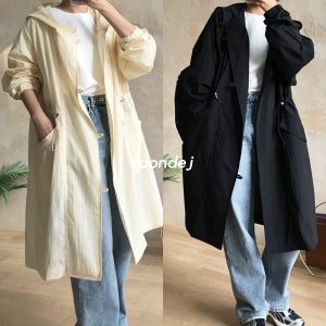 M 시즌 홑겹 바스락 후드 야상 바람막이 롱점퍼