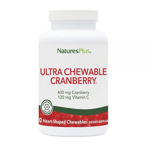 Natures Plus 울트라 츄어블 크랜베리 러브 베리 - 400mg 비건정 180정 보충제 <b>요로</b> 증진 GMO 프리 글루텐 90회 분량