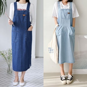 봄 여름 데님 멜빵원피스 캐쥬얼 쓰리포켓 키작녀 루즈핏 청 멜빵원피스