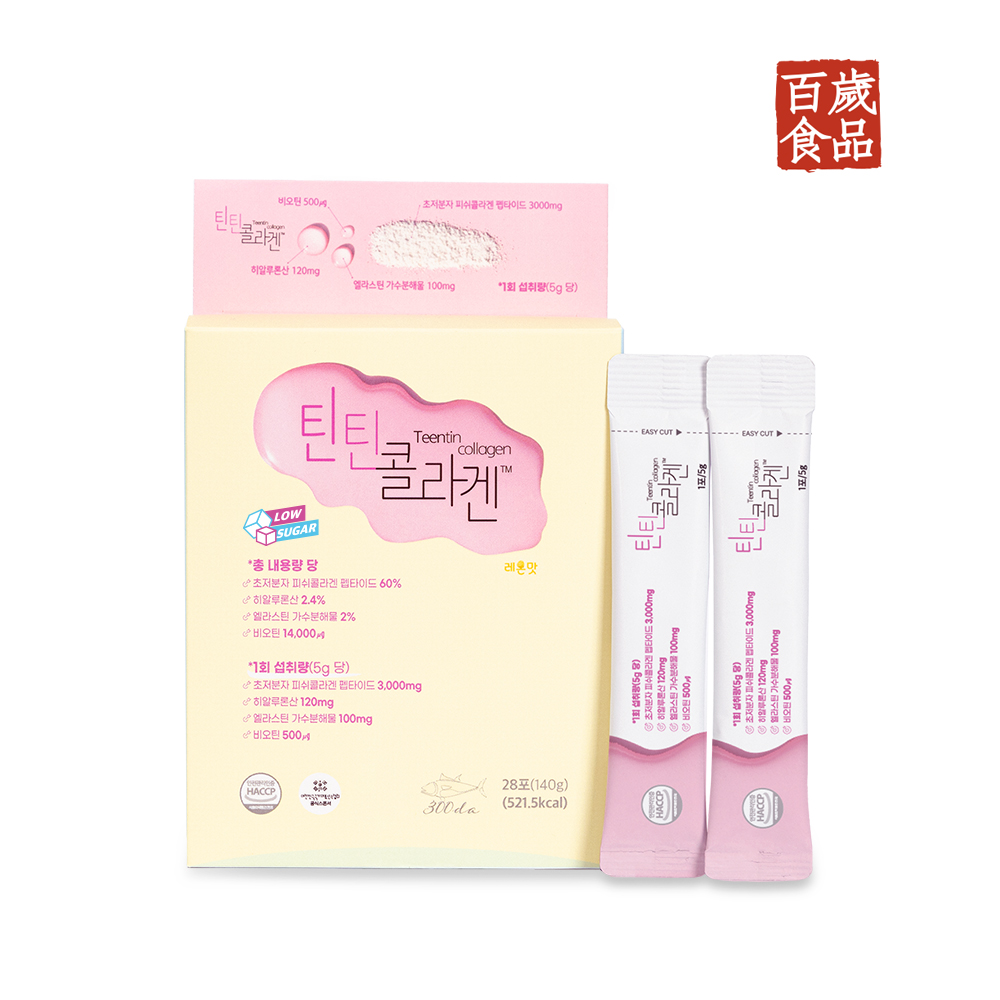 백세식품 저당 <b>멀티</b> 이너뷰티 초저분자 틴틴<b>콜라겐</b> 스틱 5g x 28포, 1개