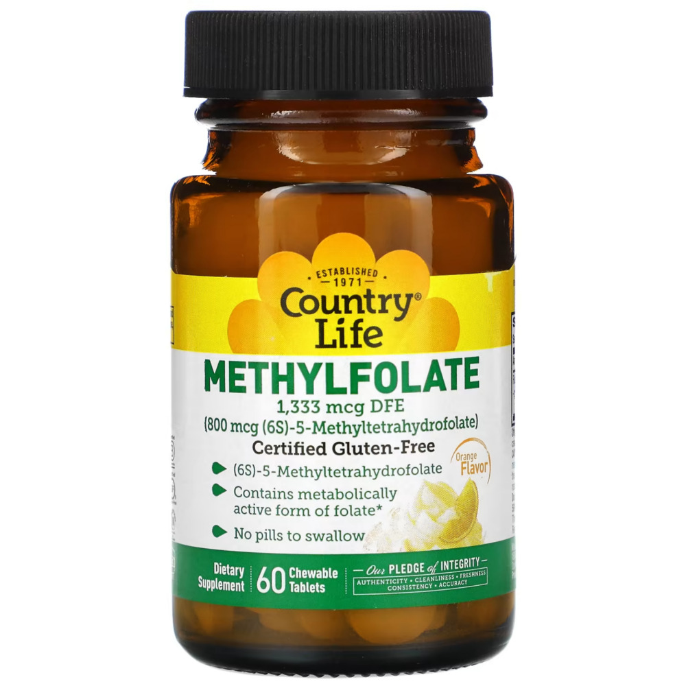 <b>컨트리라이프 메틸엽산</b> Methylfolate 1333mcg DFE 츄어블 60정