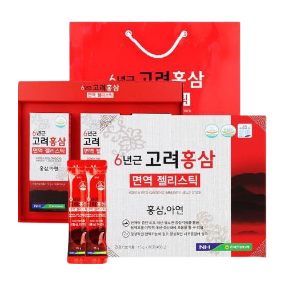 6년근 고려<b>홍삼</b> <b>면역</b> <b>젤리</b>스틱 <b>15g</b> 30포 <b>홍삼</b>농축액 아연 영양간식