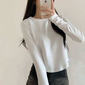 목늘어남 없는 세미크롭긴팔티셔츠 굴림 라운드 이너 레이어드 여리핏 여리여리