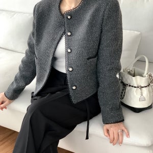 봄하객룩 물결 레이스 트위드자켓 여자 크롭자켓 2color 차콜