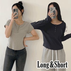 헨리넥티셔츠 반팔 긴팔 순면 코튼 세미크롭 무지티 이너 레이어드