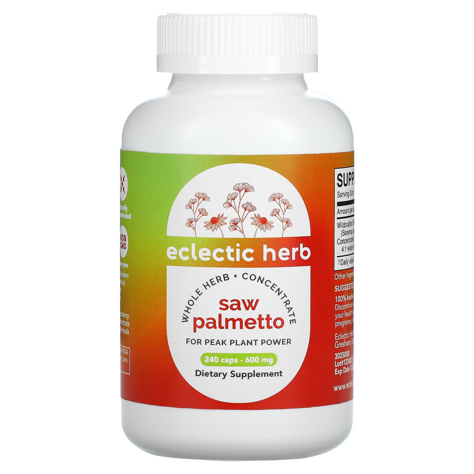 Eclectic Institute 허브 농축물 쏘팔메토 600mg 캡슐 240정