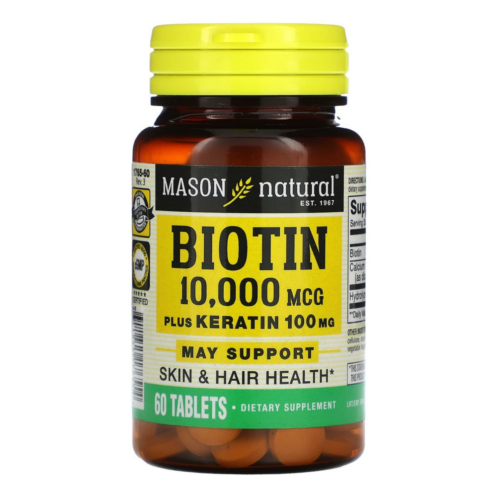 메이슨내추럴 <b>비오틴</b> 플러스 <b>케라틴 10000mcg</b> 60타블렛
