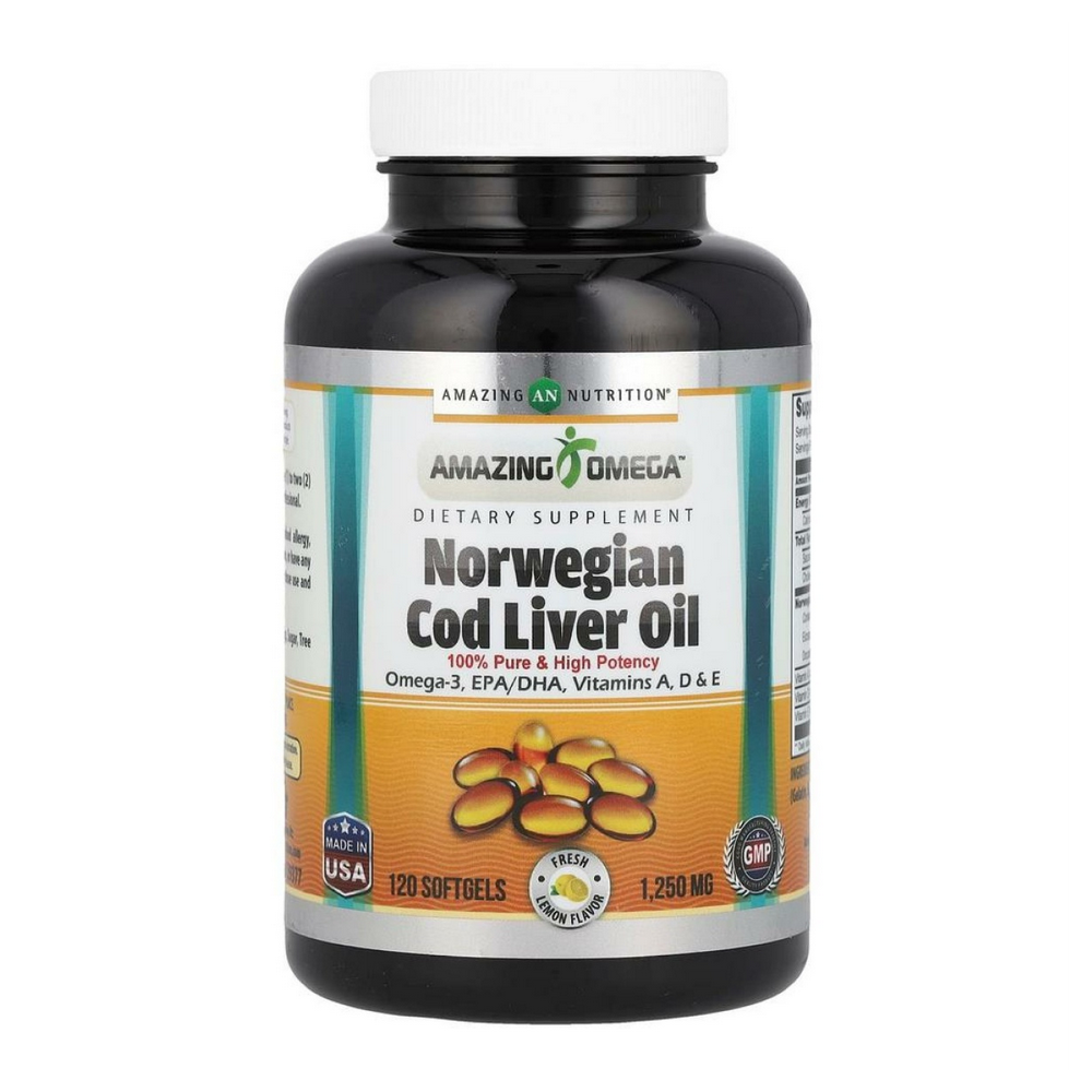 어메이징뉴트리션 노르웨이 <b>코드리버오일</b> 대구간유 레몬 1250mg 120소프트젤