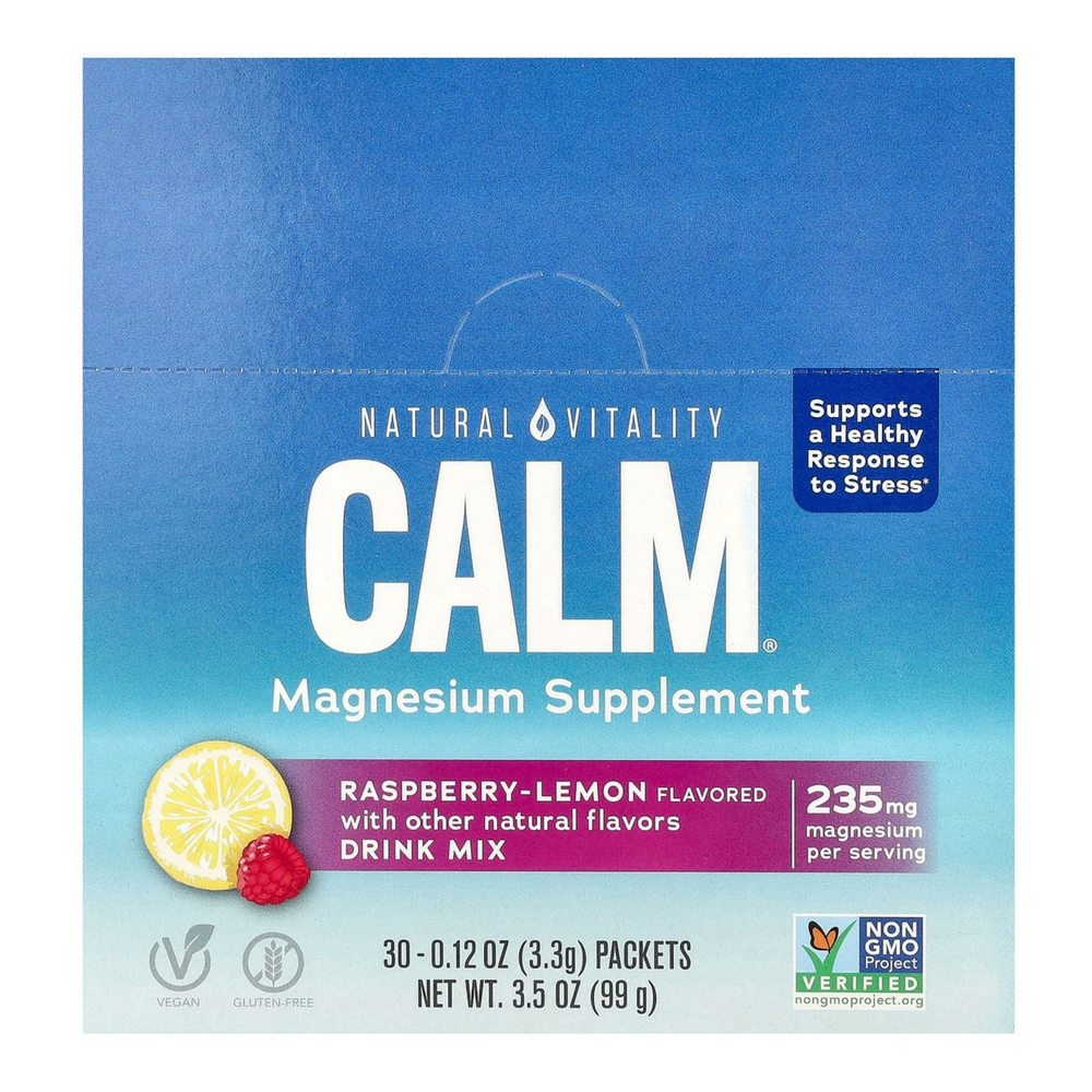 내추럴바이탈리티 <b>캄 마그네슘</b> 서플먼트 드링크믹스 <b>라즈베리 레몬</b> 30팩 각3.3그램