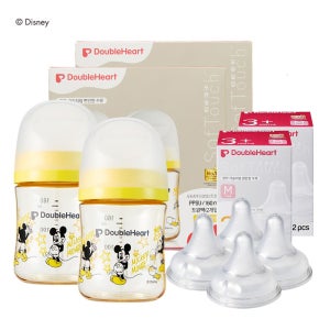 [더블하트] 3세대 디즈니젖병 160ml 미키 클래식 트윈팩(젖병4개)+젖꼭지4개