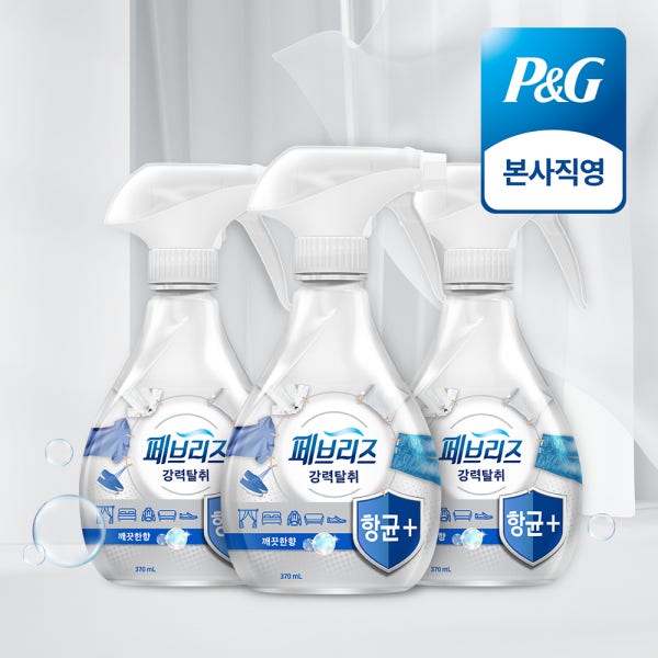 페브리즈 섬유탈취제 섬유향수 강력탈취 항균플러스 깨끗한 향, 370ml, 3개
