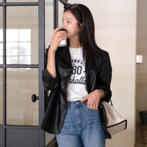 캔마트 모아르 간절기 레더 자켓