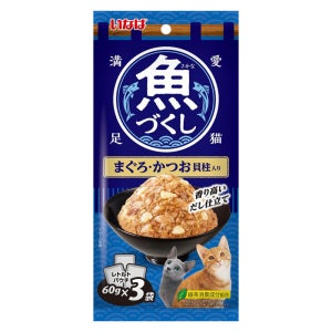 [유통기한26년3월31일] 이나바 고양이 간식 생선가득 파우치 참치+가다랑어+가리비관자, 60g, 72개