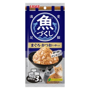 [유통기한26년3월31일] 이나바 고양이 간식 생선가득 파우치 참치+가다랑어+오징어, 60g, 72개