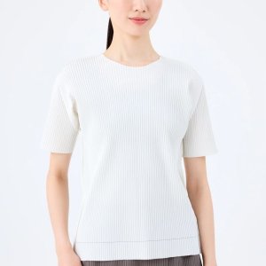 이세이미야케me 파인니트 플리츠 컬러 2 라운드 반팔 탑 KO633