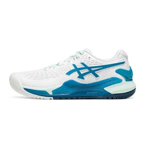 아식스 GEL RESOLUTION 9 여성 안정형 테니스 신발 화이트/블루/그린색