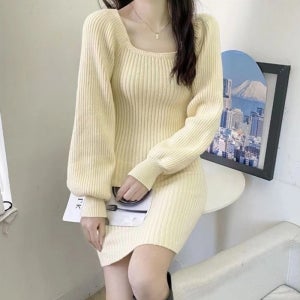 흰원피스 흰색원피스 벌룬원피스 골지니트 화이트 스퀘어넥