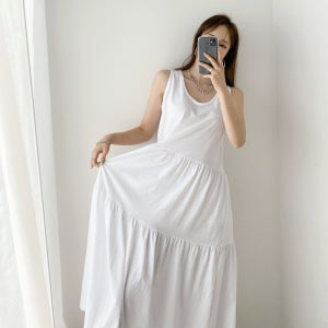 [사계절] 캉캉 레이스 민소매 나시 롱원피스 프릴 원피스 레이어드 홈웨어 봄 가을 여름