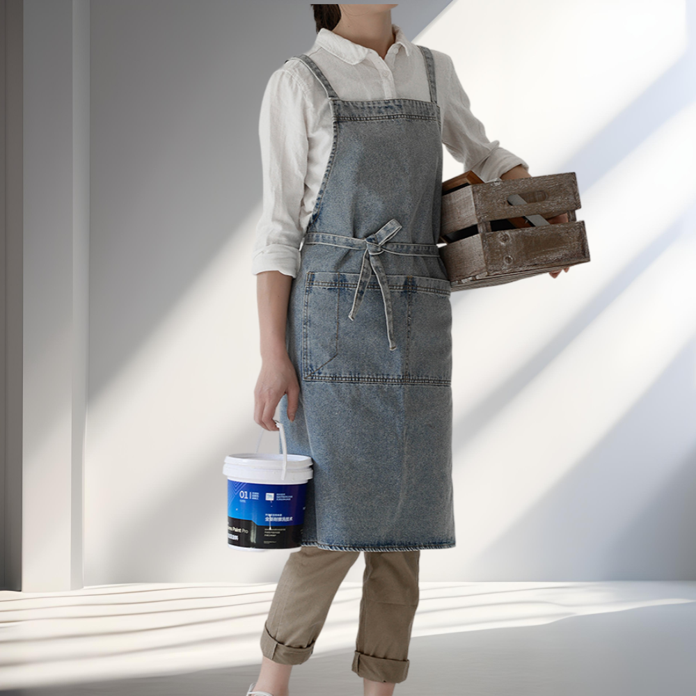 캐쥬얼 빈티지 스타일 데님 청 앞치마