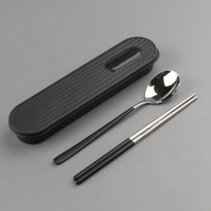 실리콘 수저 케이스 무소음 휴대용 도시락 수저통 케이스 세트 블랙