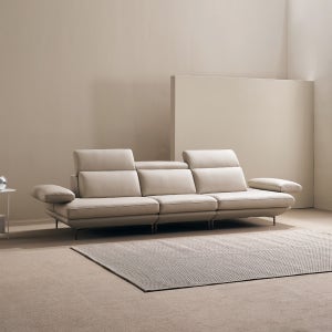 쉐우드가구 모담 이태리 천연통가죽 팔걸이 모듈형 스윙소파 크림, 4인용