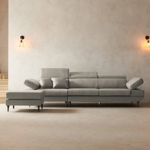 라자가구 위드 소토 천연면피 통가죽 소파 스툴포함, 웜그레이, 3.5인용