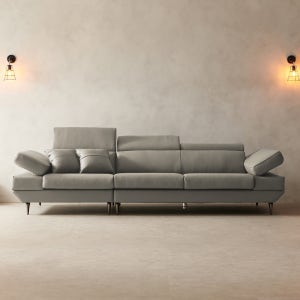 라자가구 위드 소토 천연면피 통가죽 소파 스툴미포함, 웜그레이, 3.5인용