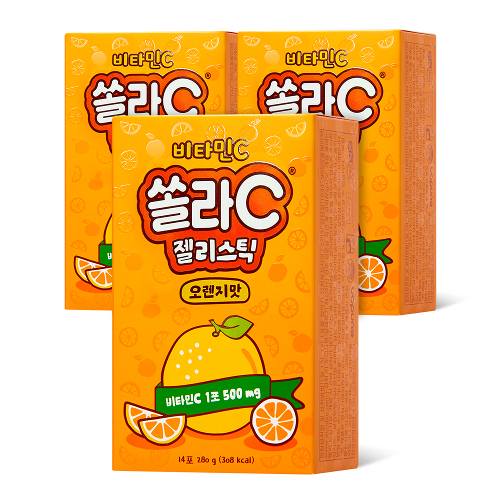 고려은단 비타민C 쏠라C 젤리스틱 오렌지맛 14포, 3개