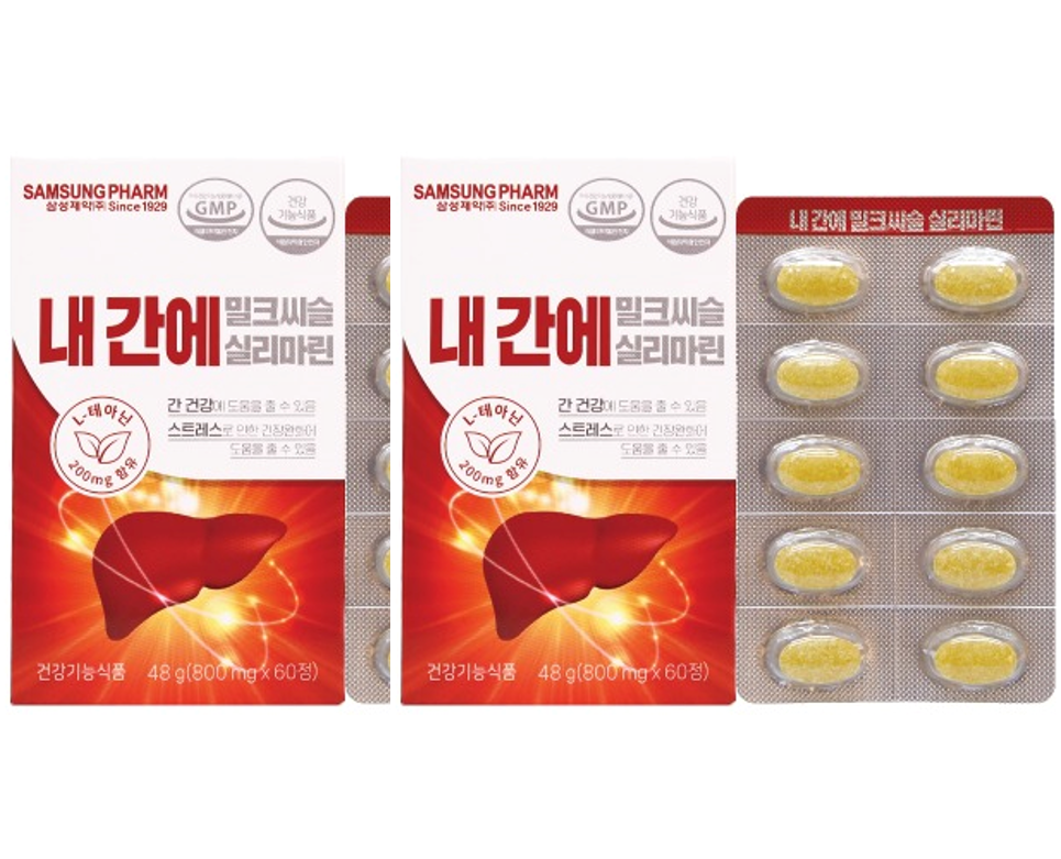 <b>간</b> 건강과 스트레스 긴장완화 [삼성제약] 내간에 밀크씨슬 실리마린 800mg 60정, 2개