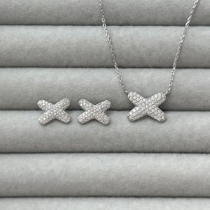 엑스 펜던트 파베 큐빅 귀걸이 목걸이 웨딩 촬영 하객룩