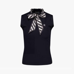 실크 스카프 민소매 티셔츠 (블랙)