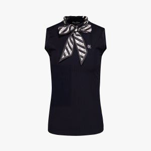 실크 스카프 민소매 티셔츠 (블랙)