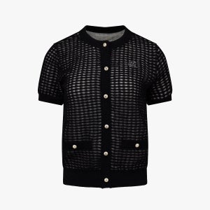 깅엄 반팔 니트. (블랙)