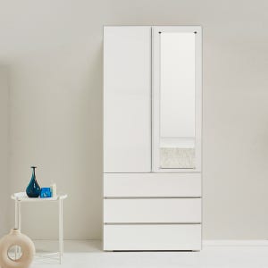 스칸디무드 컬러버 하이그로시 원룸 미니 전신거울 3단서랍 옷장 800