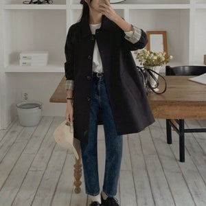 [루씨앤] 가일 브이넥 미디 코트 바바리 하객룩 데일리자켓 여성코트 바람막이 1071