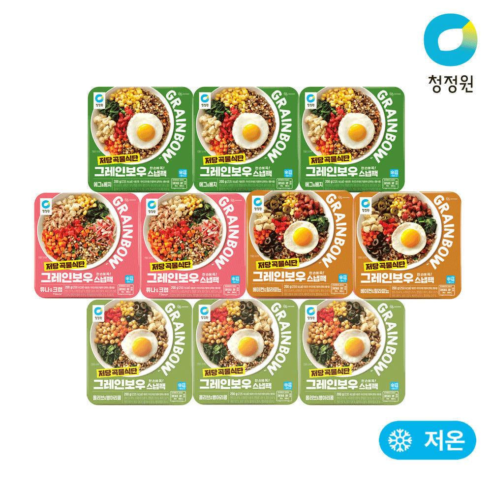 청정원 저당 <b>식단관리</b> 2주팩 그레인보우 도시락 베이컨&amp;할라피뇨 200g 외 3종 총10개