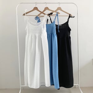 여름 바캉스 쉬폰 주름 플리츠 끈나시 민소매 캉캉 뷔스티에 롱원피스