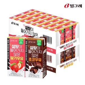 빙그레 설탕이 들어가지 않은 우유 초코+딸기, 190ml, 48개